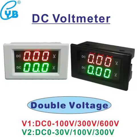 YB4835VV Voltage Meter Double Voltmeter DC 0-30V 100V 300V 600V Volt Panel Gauge 0.39'' LED Digital 