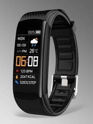 1入組黑色矽膠帶運動0.96英寸活動觸控式螢幕健身追蹤帶心率監測方形錶盤智能手錶,適用於日常生活