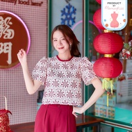 14-336 White And Red Floral Dress With Crop Top Pao Ballon-6 Sizes