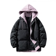 Winter New Men's Thickened Cotton Jacket Loose Trendy Fake Two-Piece Hooded Cotton Coat Cotton Padde