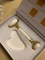 白玉滾輪按摩棒連心形白玉刮痧板
