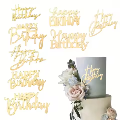 8pcs Acrylic Cake Topper Set Happy Birthday Cake Topper Side Decorations for Party Cakes