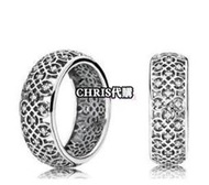 Chris 精品代購 Pandora 潘朵拉 寬版鏤空格子鑲鑽戒指 925純銀 Charms 美國正品代購