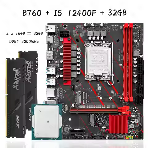 NEW Motherboard B760 Kit Core i5 12400F 2*16GB = 32GB Memory DDR4 3200 Desktop RAM LGA 1700 Motherbo
