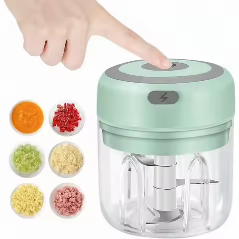 Electric Garlic Chopper, Mini Portable Veggie Chopper – Garlic Grinder Masher & Onion Chopper, 2-in-
