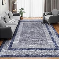 GlowSol Washable Rug 9x12 Area Rug Modern Living Room Rug Bordered Rugs Geometric Neutral Rugs for B