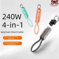 MALCOLM1 240W Keychain, 4 in 1 240W PD Fast Charging Cable, 4-in-1 Keychain Data Cable Type C with P