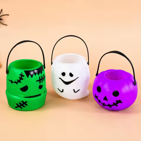 Halloween Candy Buckets Handheld Plastic Holder Pumpkin Ghost Buckets Kids Favor Trick Or Treat Buck