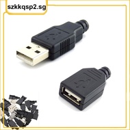 SGK2  10pcs 3 in 1 Type A Female Male Mirco USB 2.0 Socket 4 Pin Connector Plug Black Plastic Cover DIY Connectors Type-A Kits
