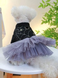 1入組寵物衣服萬聖節紗短裙-蜘蛛寵物洋裝適用於小狗和貓