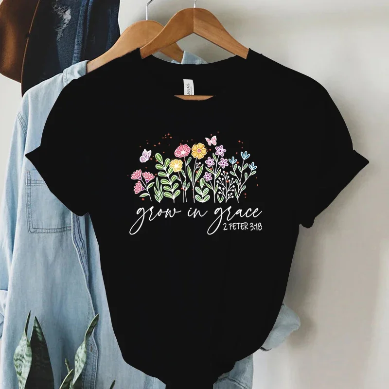 Grow in Grace 2 Peter 3:18 Graphics T Shirt Women Christian Religious Faith T-shirt Summer Vintage B