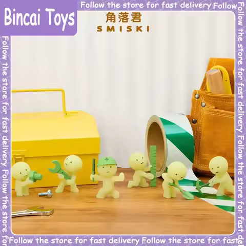 Genuine Smiski Construction Series Glow In Dark Blind Box Mini Elf Car Dashboard Ornament Desktop Co