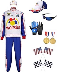 7PCS Characters Costumes in Talladega Nights Racing Jacket Outfits with Accessories Set Race Car Cos
