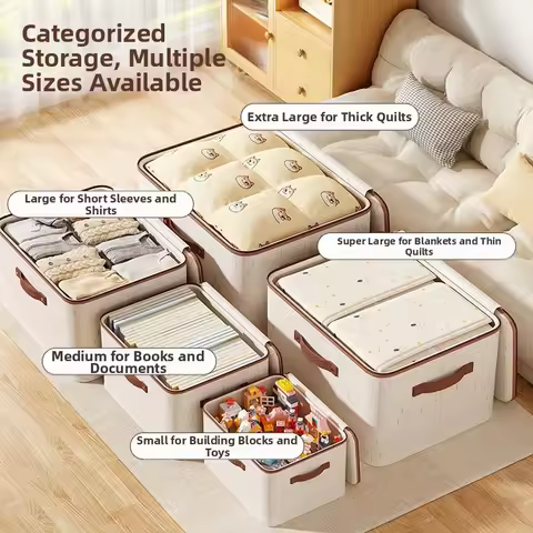 8L/15L/25L/42L/56L Large Cothes Blankets Storage Box Foldable With Lid Household Wardrobe Organizer 