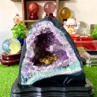 Lifestyle natural amethyst cave with gold element Small gold Type amethyst cave with Green Ghost and