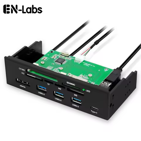 EN-Labs 5.25" PC Computer Front panel USB 2.0 card reader with 3 ports USB3.0,Type-C, eSATA,MD,SD/MM