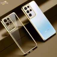 KISSCASE Luxury Gold Plating Phone Case For Samsung Galaxy S23 Ultra S22 S21 Plus S22 S21 S20 5G Camera Protect Transparent Silicone Cover