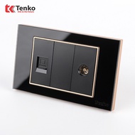 TENKO TK-C18B-075 Black Wall Mounted TV and Network Socket (LAN) with Tempered Glass and Gold Border