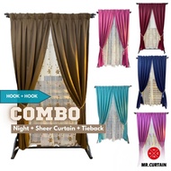 MR.CURTAIN COMBO Set Curtain (HOOK+HOOK) / Set Langsir Siap Jahit / Blackout Curtain + Sheer Curtain