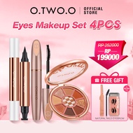 O.TWO.O 2 In 1 Liquid Eyeliner Stamp Waterproof + Waterproof Mascara+9 Warna Eyeshadow Palette+Free 