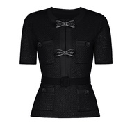 VJ5I Balma'''n In Stock Spring and Autumn New Beaded Belt Waist Slimming Short Sleeve Knitted Top