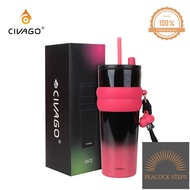 CIVAGO（26oz） แก้วกาแฟสแตนเลสซับเซรามิกพร้อมฝาปิดขวดสูญญากาศสามารถเก็บความร้อนและความเย็น Peacock Ste