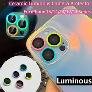Ceramic Luminous Camera Lens Protector  For iPhone 15 14 Pro Max/14 Plus 13 12 11 Pro Max Camera Lens Protector With Temperd Glass Film Full Cover Luminous Lens Back Protector