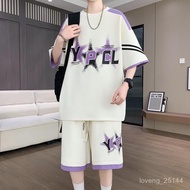 150kg 8XL Large Size Men's Clothing Fat Guy Short-Sleeved Suit Breathable T-Shirt Sports Shorts Summ