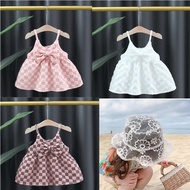 Summer Bowknot Suspender Dress for Baby Girl 1 2 Years Old Korean Cotton White Pink Kids Dress Chessboard Grid Princess Sweet Vest Sleeveless Birthday Dresses Infant Outfit Terno