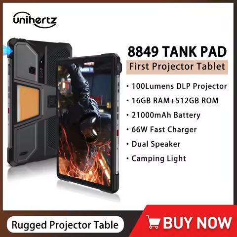 8849 TANK PAD Unihertz Rugged Projector Tablet Smartphone Android 14 10.95 Inch 120Hz 16GB 512GB 210