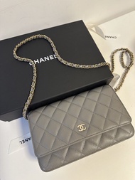 Chanel WOC 灰色荔枝牛皮鏈條錢包 有單有盒有塵袋