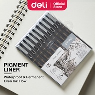 Deli Dmast Fineliner Pen Waterproof Pigment Liner Fine Liner Manga Sketching Line Drawing (10pcs)