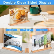 Kersally Acrylic Sign Holder 7 x 5'', 3 Pack Double-Sided Clear Table Display Stands with Wood Base,
