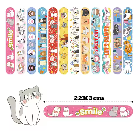 12pcs Pet Cat Slap Bracelets Gifts Cartoon Pet Animals Party Decoration Happy Kids Girls Happy Cat T