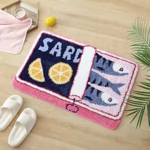 VIKAMA Cartoon Sardine Bathroom Mat Soft Absorbent Shower Bath Mat Living Room Bedroom Entrance Rug 
