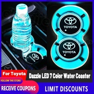 High Quality Dazzle LED 7 Color Car Water Coaster / Luminous Car Water Cup Pad Car anti slip Cup Mat Smart Induction Car Cups cushion Auto interior decoration car accessories For Toyota raize Vios Fortuner Innova Corolla Altis Hiace Avanza Land Cruiser