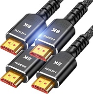 Highwings 8K 10K HDMI 2.1 Cable 6.6FT/2M 2-Pack, Certified Ultra High Speed HDMI® Cable Braided Cord-4K@120Hz 8K@60Hz, DTS:X, HDCP 2.2 &amp; 2.3, HDR 10 Compatible with Roku TV/PS5/HDTV/Blu-ray
