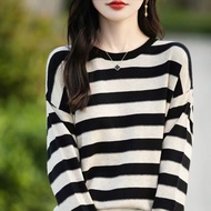 ทันสมัย บล็อกสี ลายทาง แขนสั้นถัก เสื้อท่อนบน ผู้หญิง ฤดูร้อน พรางหุ่น เรียบง่าย หลากหลาย เสื้อยืดหญ