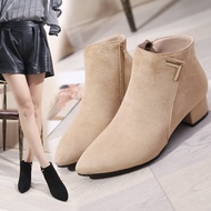 Women's boots autumn winter sharp pointed coarse low boots Chelsea boots