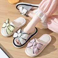 [Autumn Winter] Bow Linen Slippers Thick-Soled Home Cotton Linen Slippers
