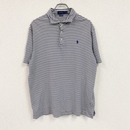 POLO Ralph Lauren短袖 polo 衫，條紋圖案，海軍藍，L 碼，古著。