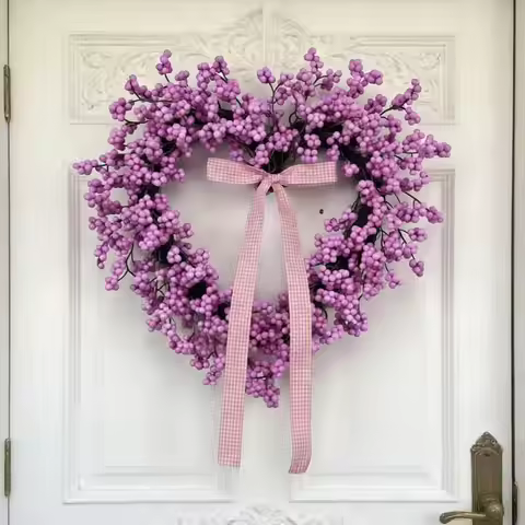 Spring and summer door decoration wreath pink purple heart berry fake flower simulation wreath Chris