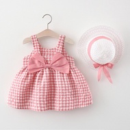 YY226 ชุดกระโปรงเด็ก+หมวก พร้อมส่ง 2ชิ้น  เสื้อผ้าเด็ก ชุดเดรสเด็กผู้หญิงลายสก๊อต ใส่ไม่ร้อน ไซส์ (5