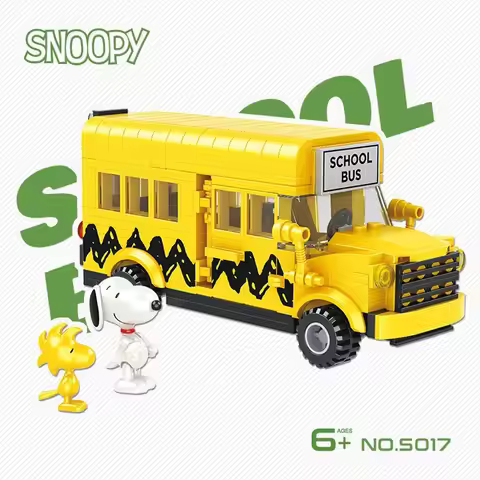 Snoopy Building Blocks School Bus Assembly Model Cartoon Dog Bricks Children's Educational Toys Birt