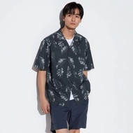 UNIQLO Men Kemeja Pria Katun Modal Kerah Terbuka Lengan Pendek Black