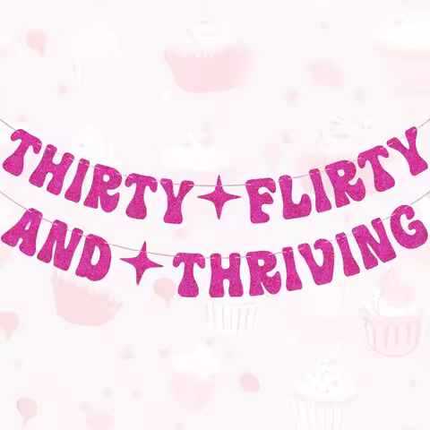 Hot Pink Thirty Flirty And Thriving Banner Talk Thirty to Me Banner for Women's 30th Birthday Party 