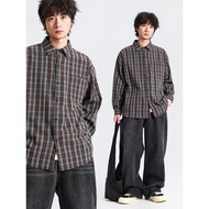 Afraid of Born Japanese vintage Retro Plaid Long-Sleeved Shirt Men Women Loose Casual All-Match Shir