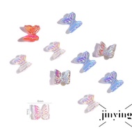10 Pcs Aurora Colorful Nail Art Mix 3D Decorations Bowknots Bear Butterfly Flowers Holographic Desig