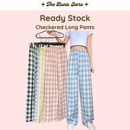 THE LUNA STORE | Korean Ins Comfortable Elastic Waist Checkered Long Pants Trousers