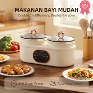 PASENBO F30 Baby Food Maker Dual Pot 1.8L+1.8L Rice Cooker Porridge Puree Steamer Non-Stick 24H Time